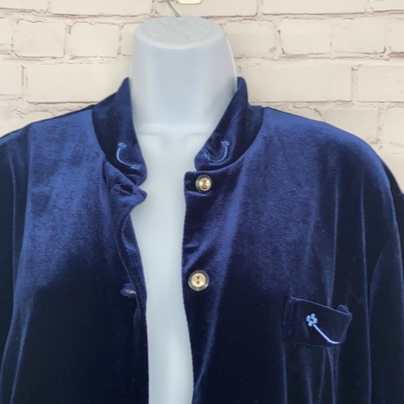 Coldwater  Creek velvet blue button down cardigan size medium - Picture 3 of 7